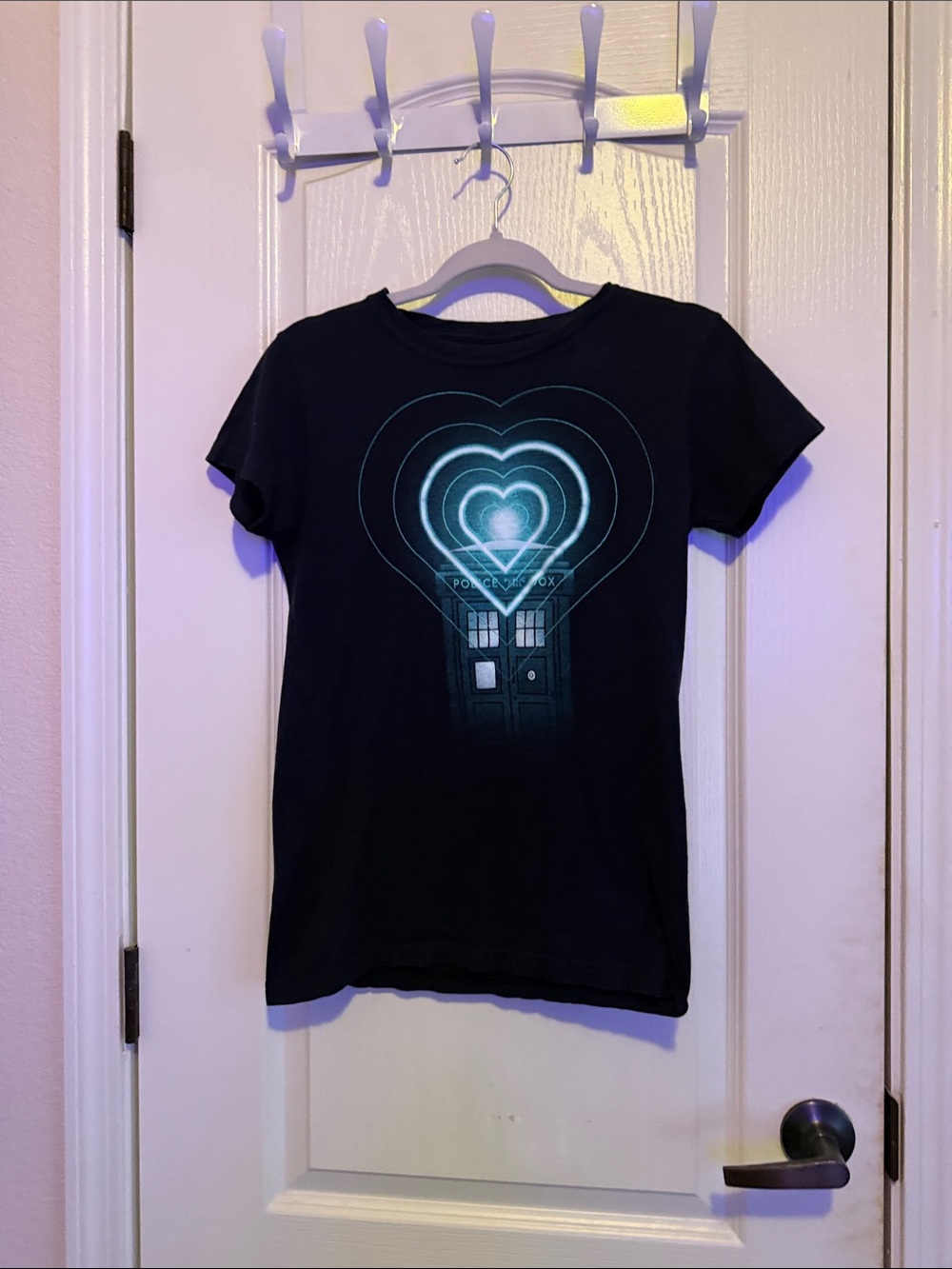 Graphic Tee with Teal Heart & TARDIS Design